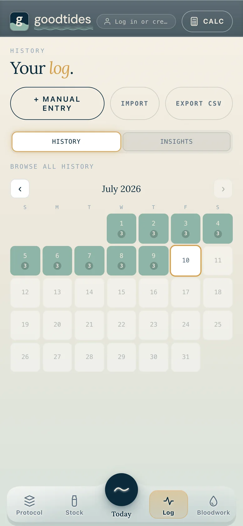 Per-peptide dose calendar